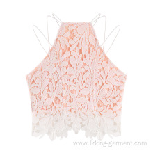 Sleeveless Hollow Out Lace Embroidery Crop Vest